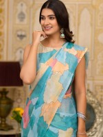 Sky Blue Slime Georgette Readymade Gown Saree